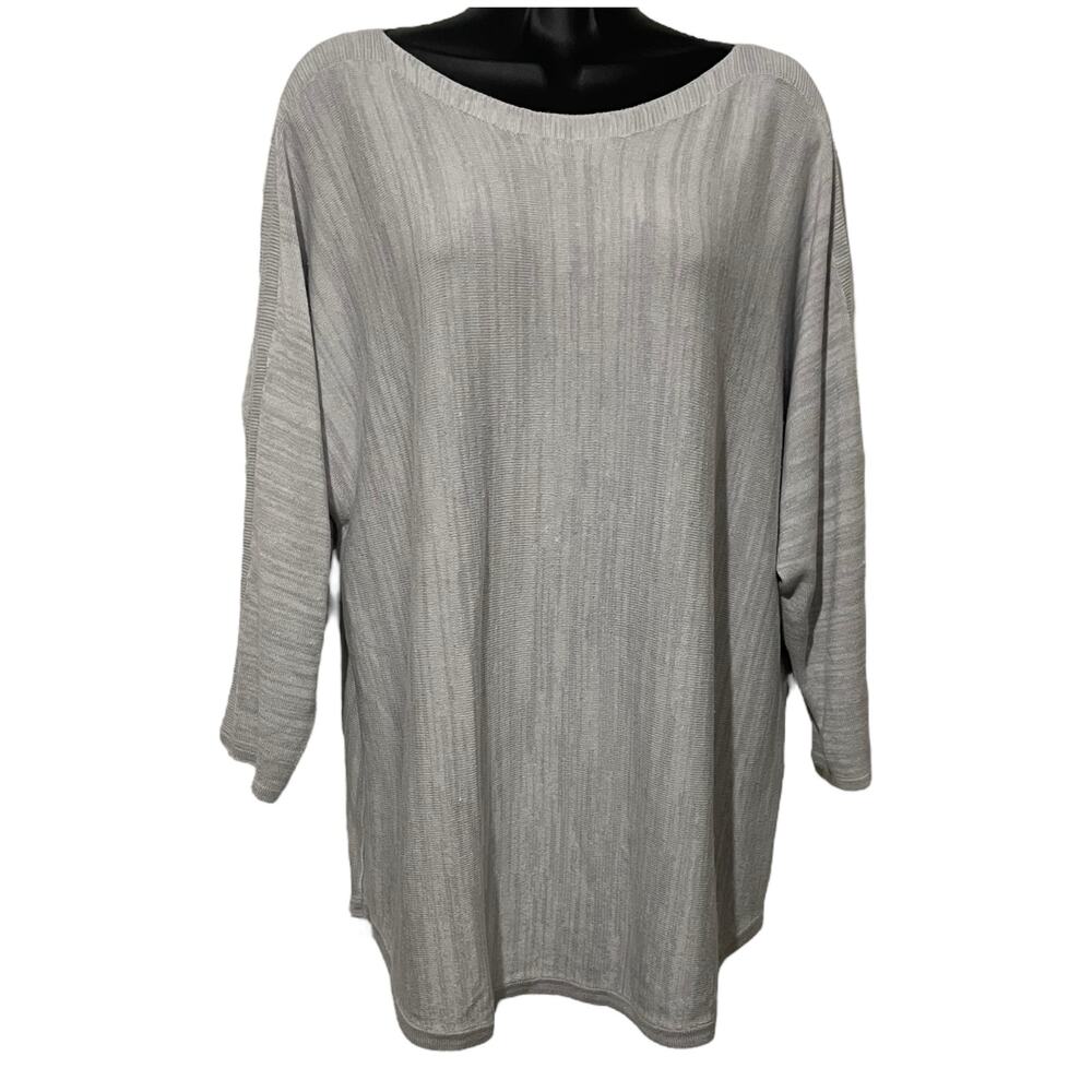 Chicos Womens Shirt Size 3 or XL Scoop Neck Gray 3/4 Sleeve Pullover Sweater
